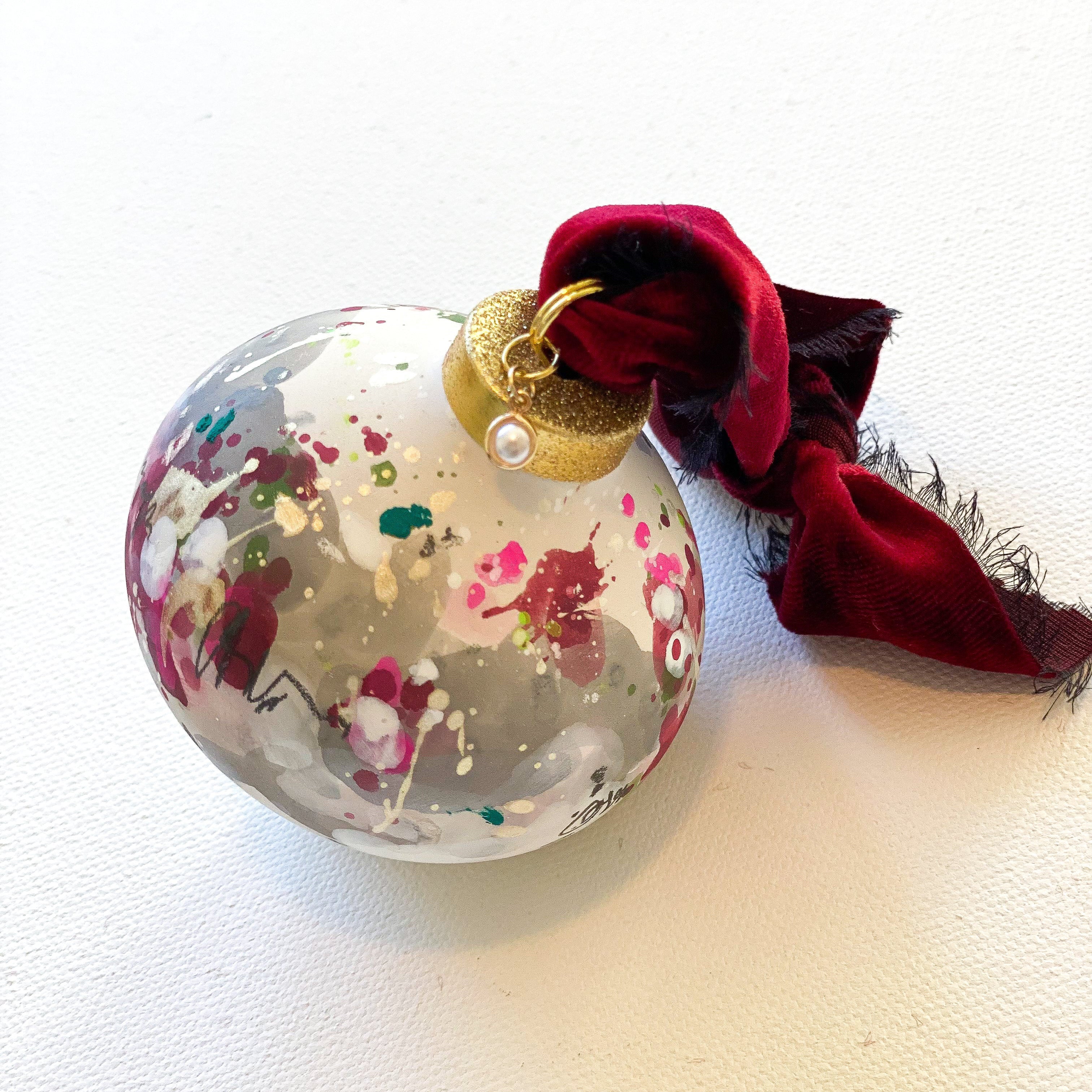 Decorative Christmas ornament by dawn trimble art with floral patterns on ceramic bisque
